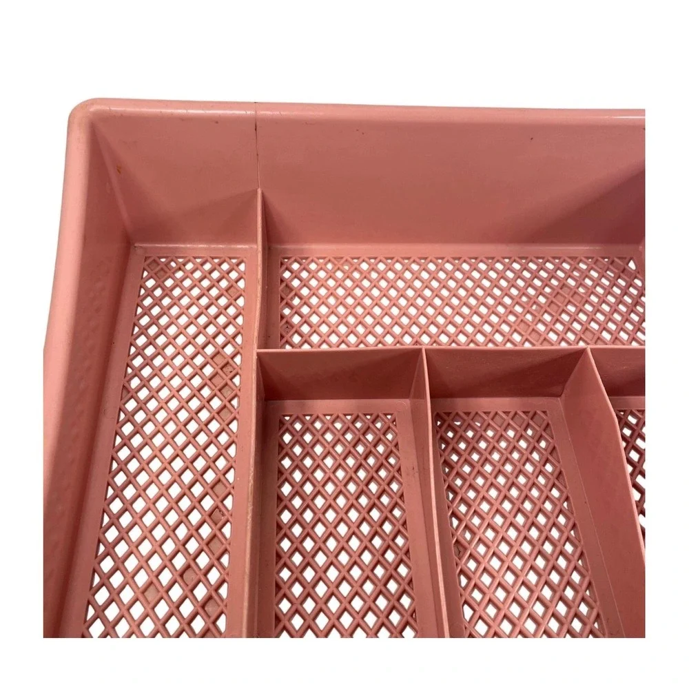 Vintage Pink Plastic Silverware Drawer Organizer 5 Compartment Lattice Tray